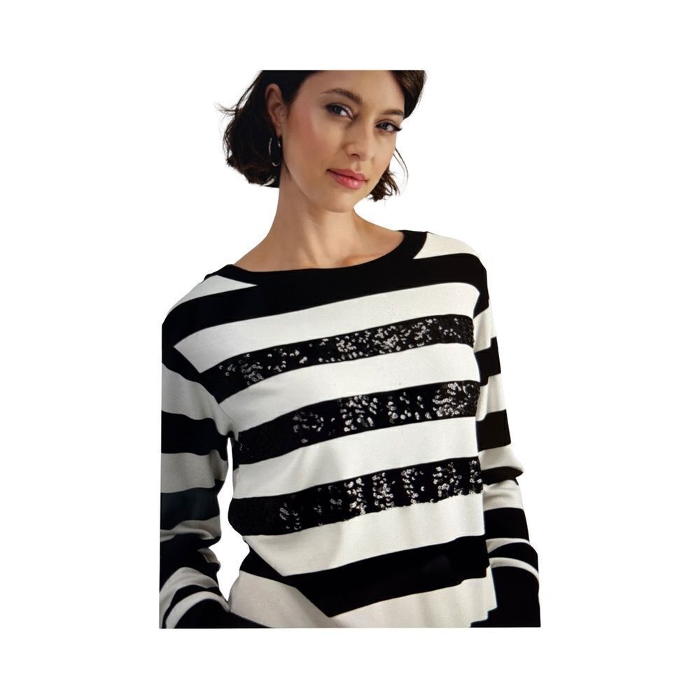 MONARI STRIPED SEQUIN PANEL TOP.